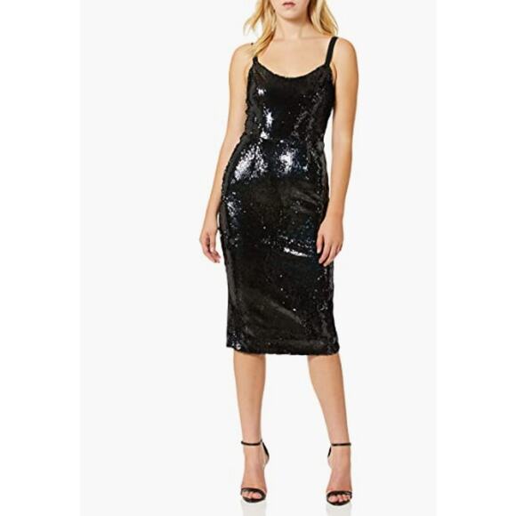 DRESS THE POPULATION Black Sequin Midi Dress // S - Picture 1 of 11